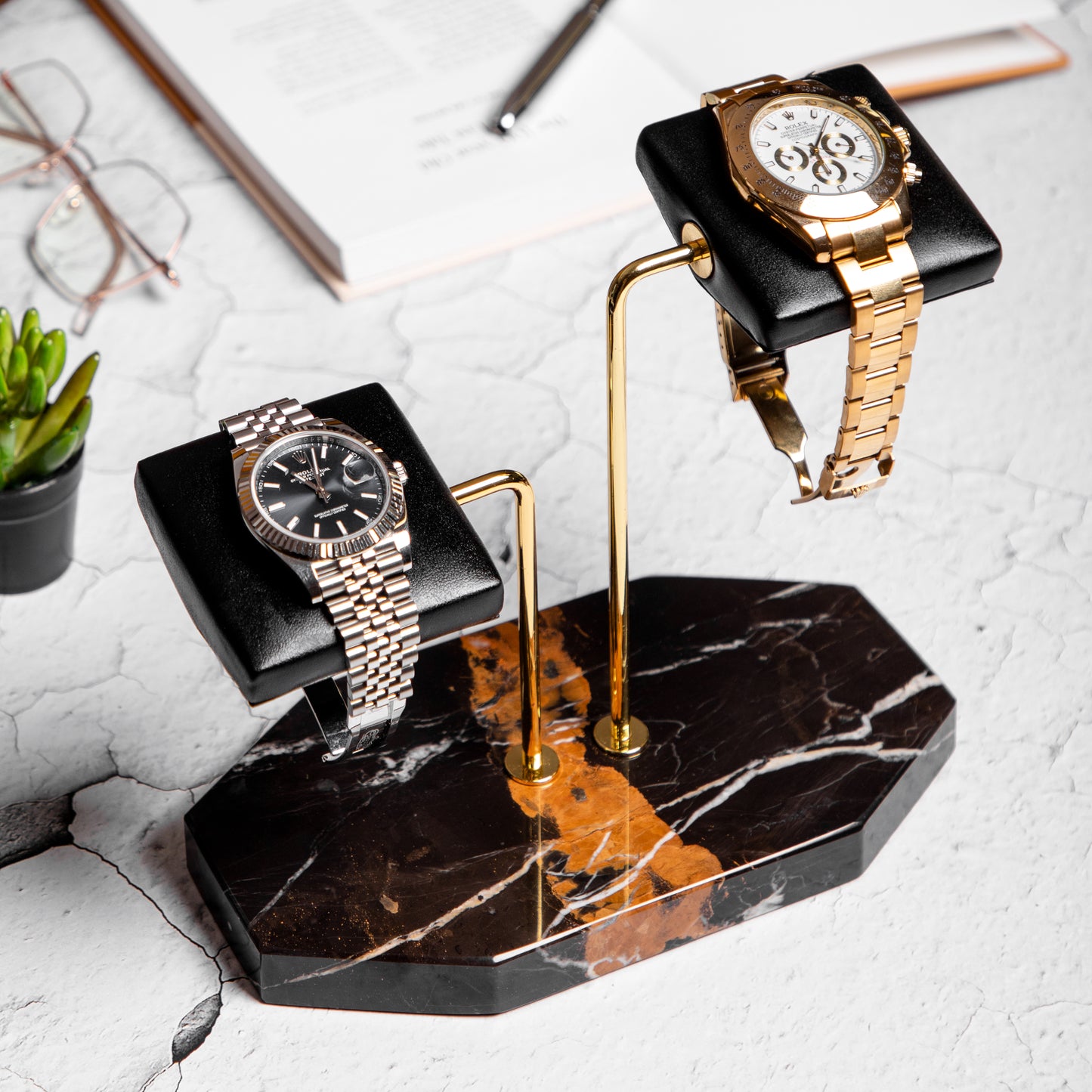 Double Watch Stand Black-Gold-Brown