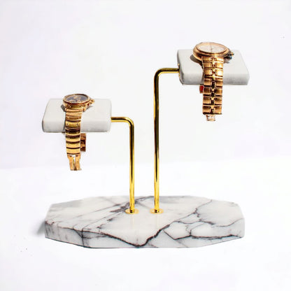 Double Watch Stand White & Gold