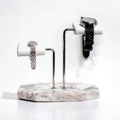 Double Watch Stand White & Silver